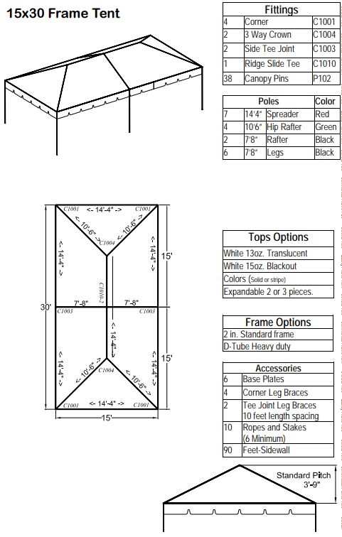 15x30 Standard Diagram 15x30 Standard Hip End Frame Tent