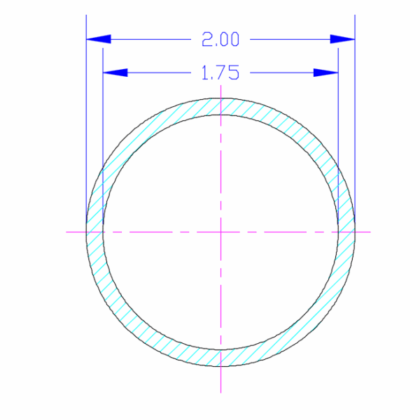 2 in. pole dimensions - size 7'-8" Aluminum Pole 2 in.