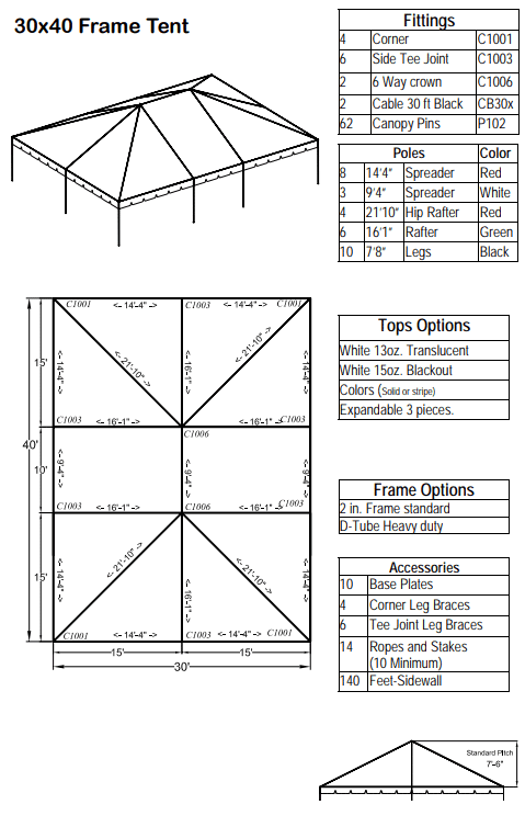 30x40 Standard Diagram 30x45 Standard Hip End Frame Tent