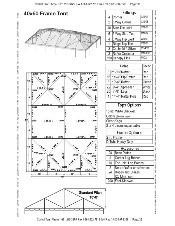 40x60 Frame Tent Diagram. 40x60 Standard Hip End Frame Tent