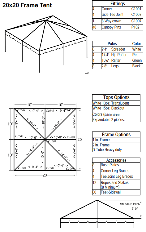 20x20 Frame Tent 20x20 Standard Hip End Frame Tent