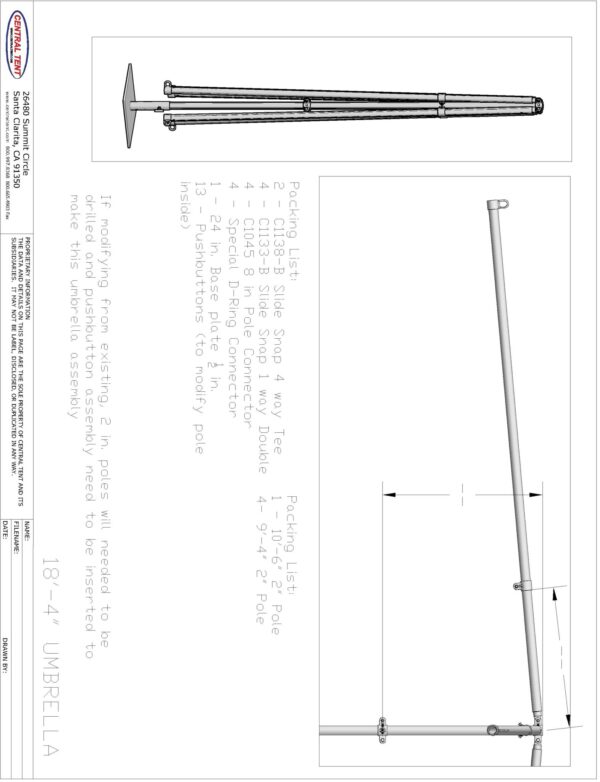Umbrella using 2" Pole 18'-8" Span