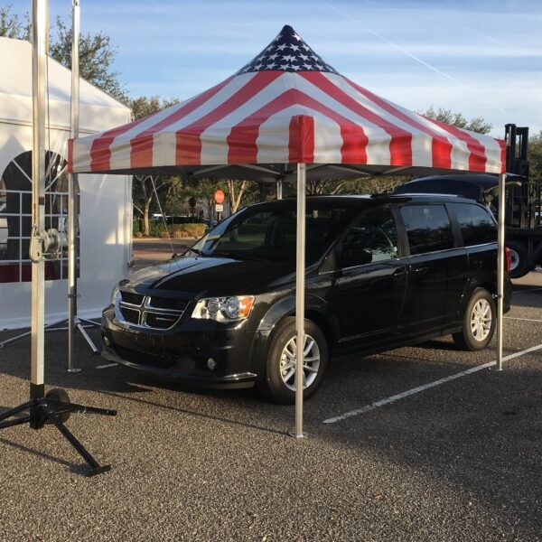 Flag Tent - Pop up tent with Van Parking Pop-Up Flag tent 10x10