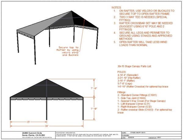 30x15 Stage Canopy Drawing A 30x15 Stage Canopy - Keder track