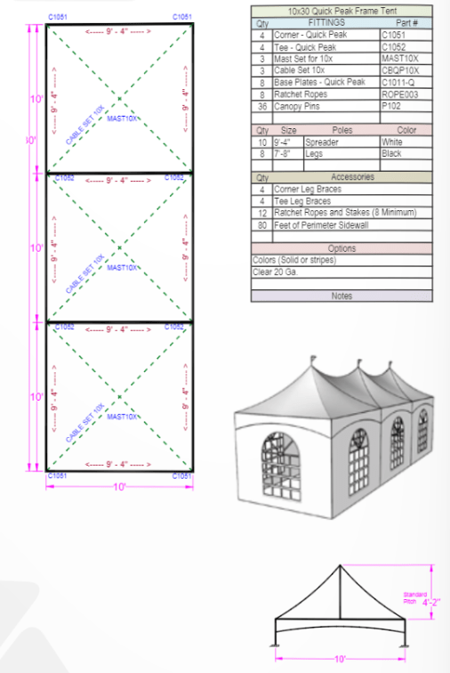 10x30 QP Diagram 10x30 Quick Peak Tent