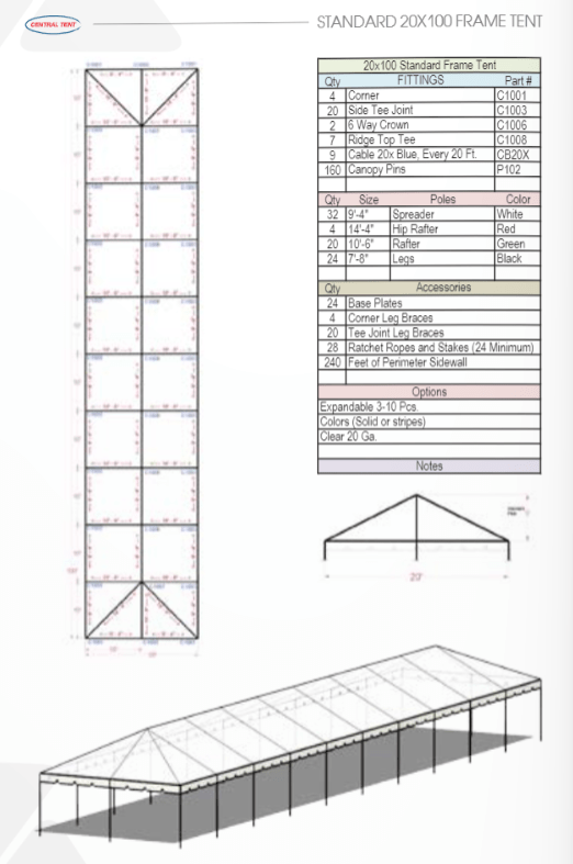 20x100 Standard Hip End Tent Diagram 20x100 Standard Hip End Tent Diagram